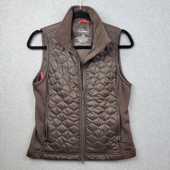 LL Bean Quilted Mock Neck Vest Jacket Womens XS Brown Zip Up Sleeveless Casual - Picture 1 of 9